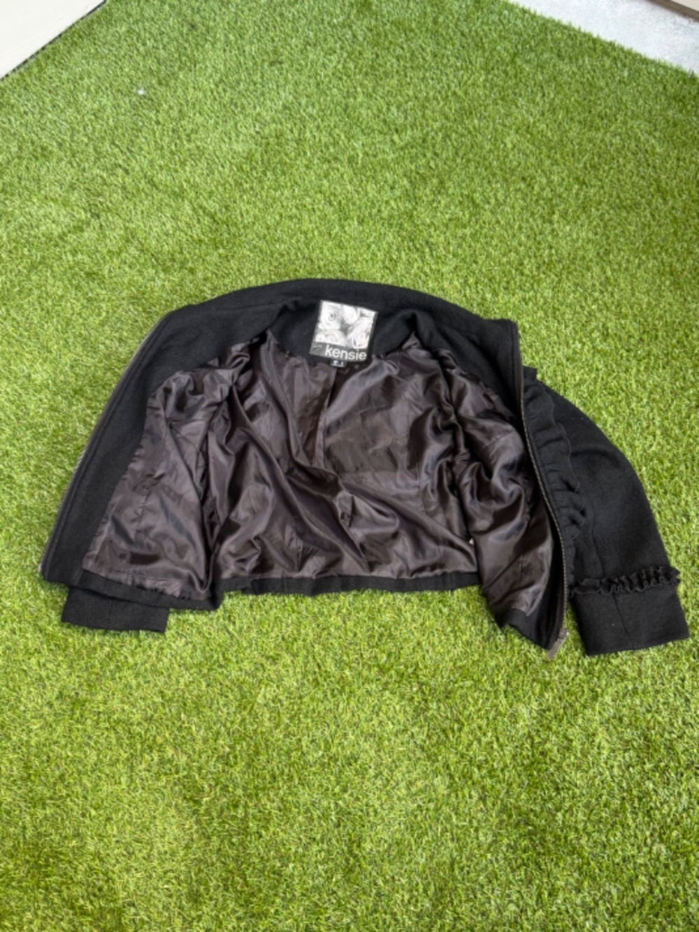 Kensie Black Ruffle Zip Jacket Women's Small Cropped Size L Tag - Picture 4 of 7